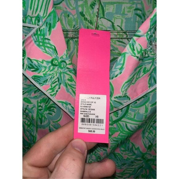 NWT Lilly Pulitzer Pajama Top PJ Button Down Top Mandevilla Baby Pink Sand Parad - Picture 3 of 4